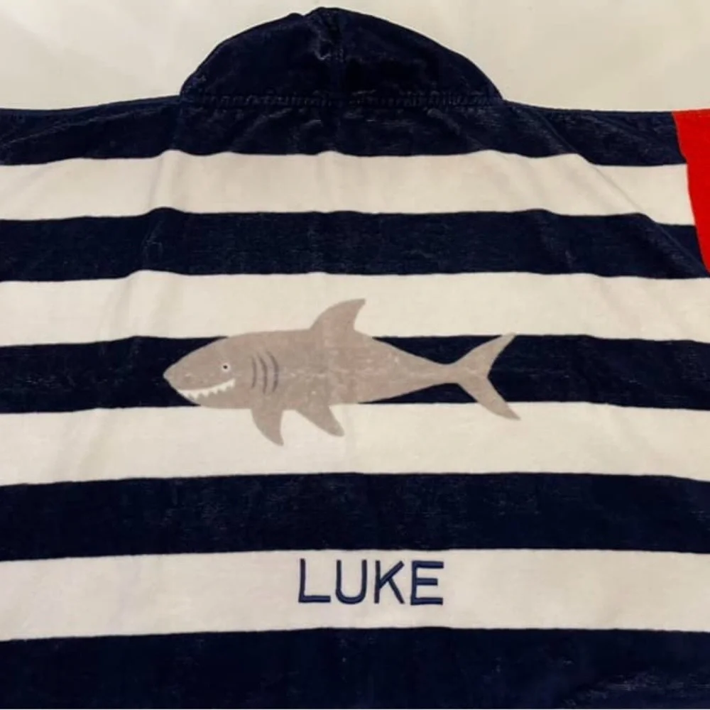 Pottery Barn Kids hooded towel - shark - LUKE monogram - baby size